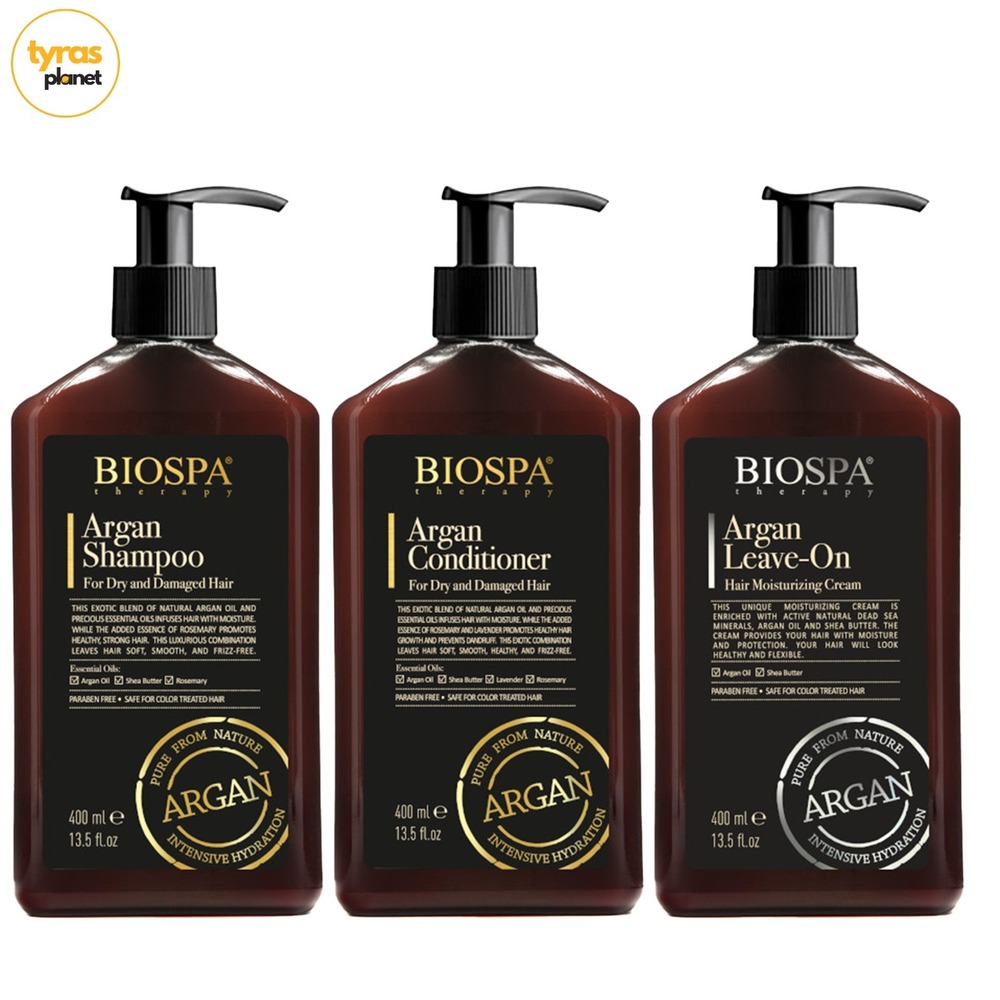 BIOSPA Therapy Argan Shampoo Conditioner Leave-On Hair Care Set 13.5oz x3